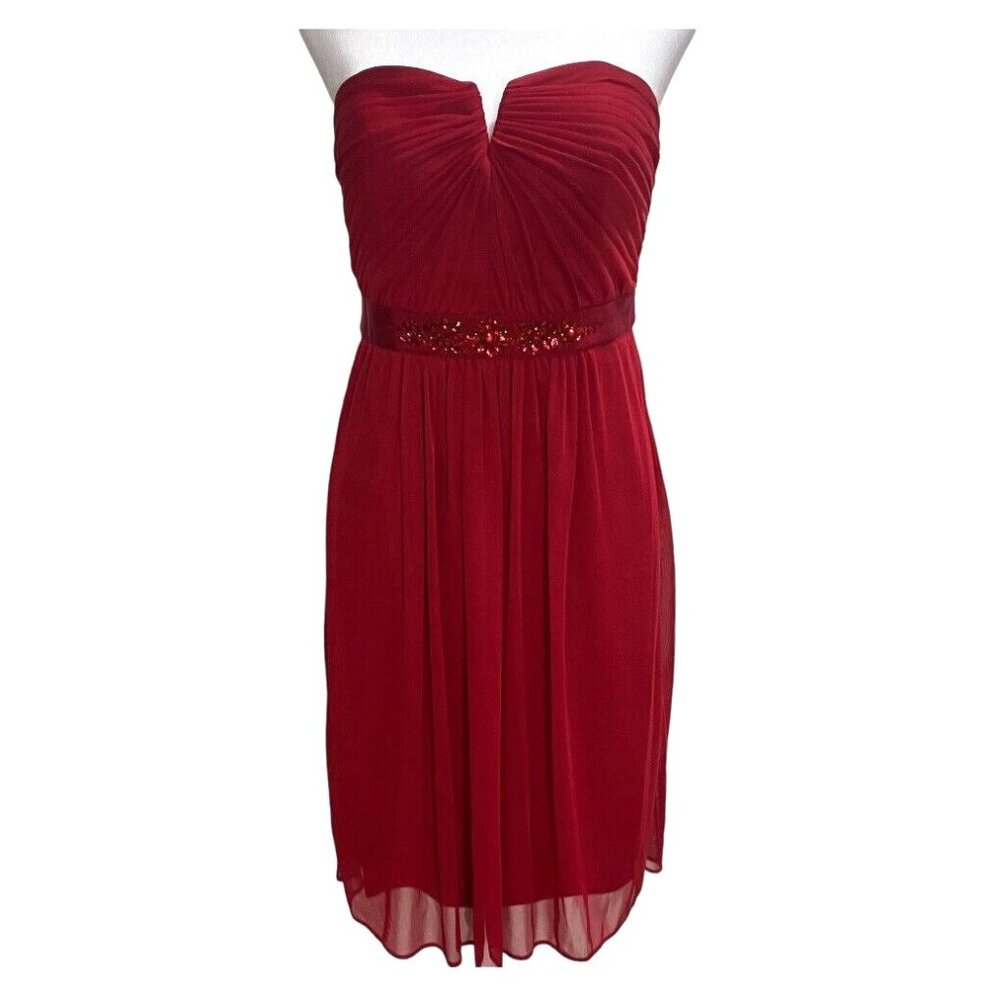 ADRIANNA PAPELL Love Story Dress SZ 10 Cherry Red Removable Straps Boned Pleated